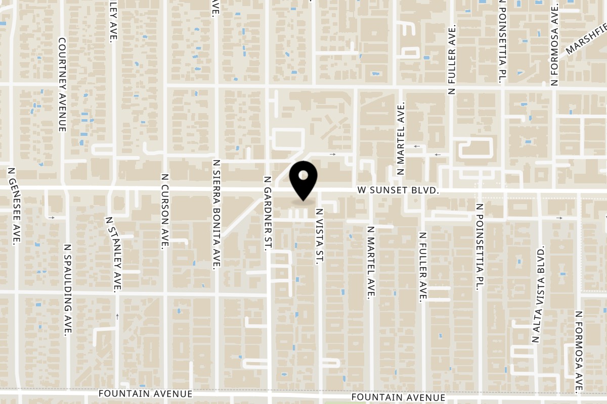 Map showing the location of El Compadre Hollywood on 7408 Sunset Blvd in Los Angeles